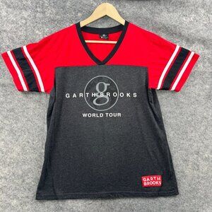Garth Brooks T Shirt Womens XL Red Gray Concert‎ World Tour 7 V Neck Striped